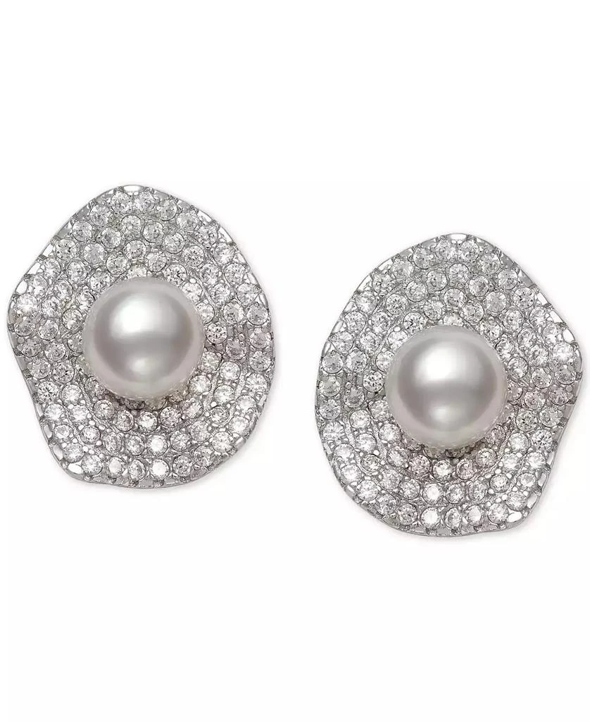 Macy's Cultured Freshwater Pearl (6mm) & Cubic Zirconia Button Stud Earrings in Sterling Silver 1
