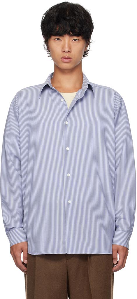 AURALEE Blue & White Wool Stripe Shirt