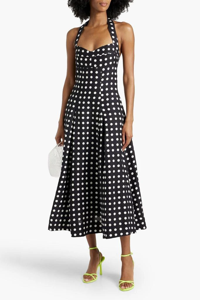 NICHOLAS Polka-dot linen-blend halterneck midi dress 2