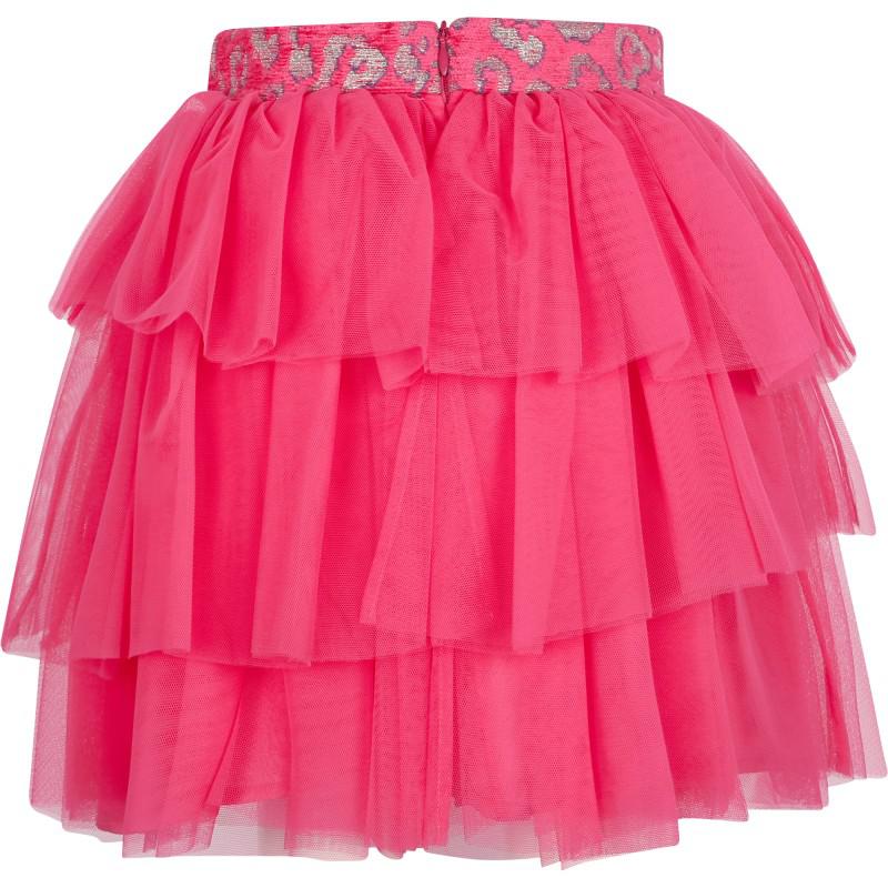 Simonetta Tulle ruffles skirt in pink with animal print waistband