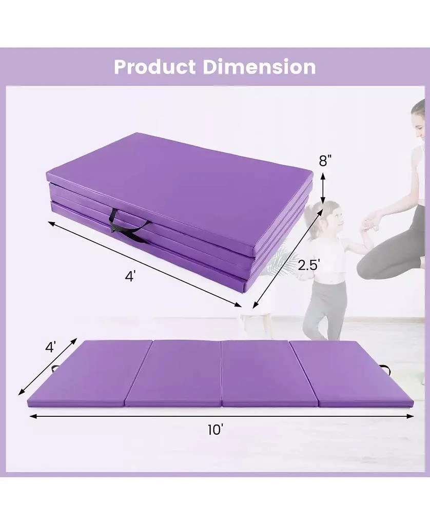 GOUUN 4-Panel PU Leather Folding Exercise Mat with Carrying Handles-Purple 9
