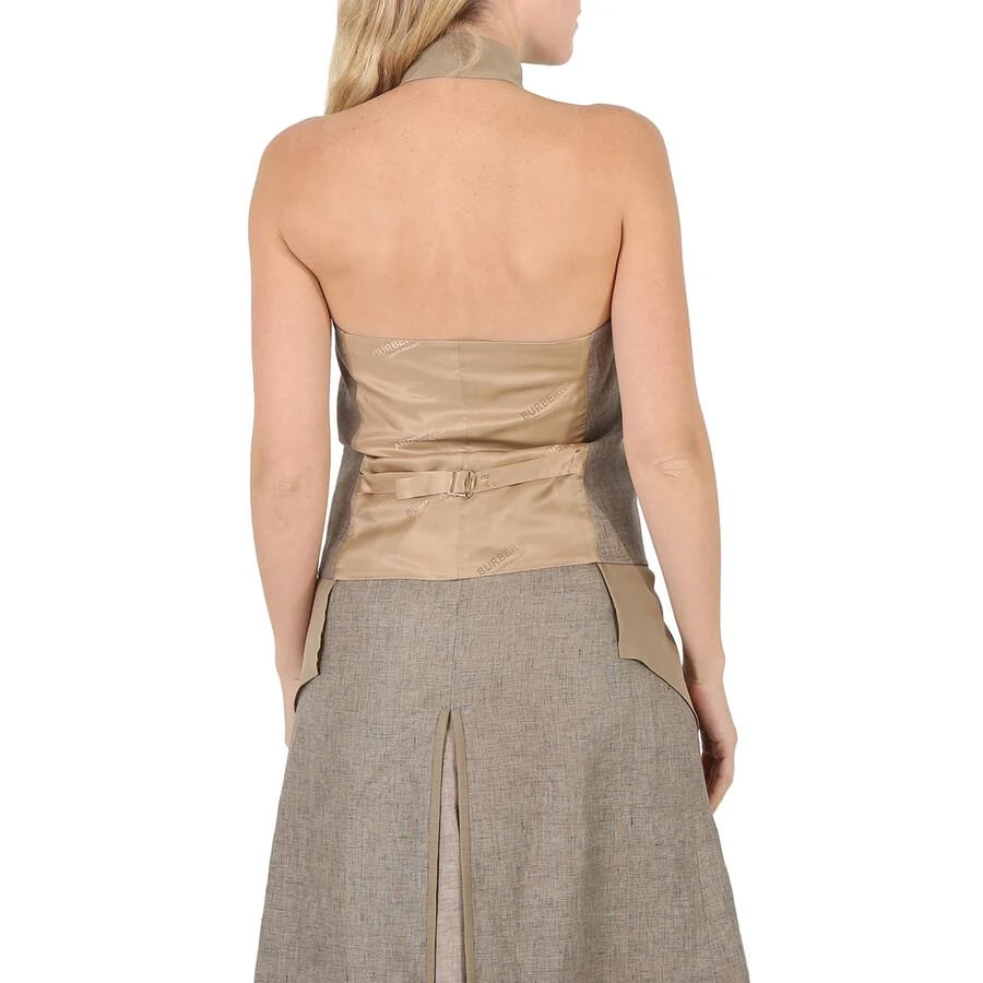 Burberry Ladies Cedar Brown Melange Silk Shirt Detail Linen Remodeled Vest 3