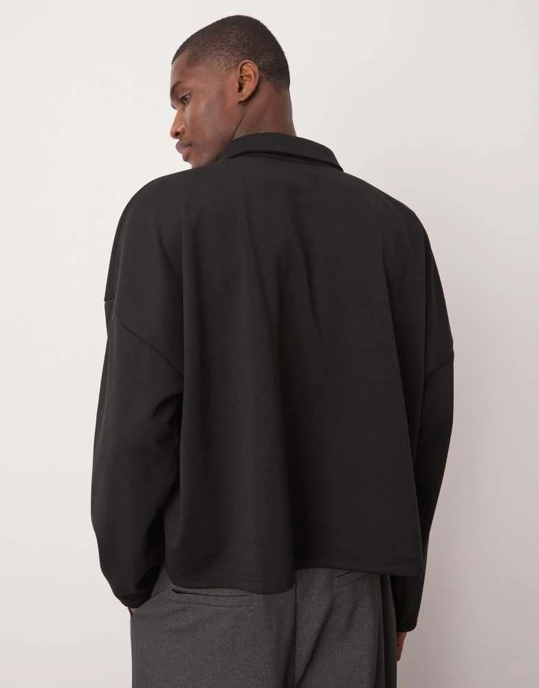 ASOS ASOS DESIGN oversized dropped shoulder cropped polo in scuba in black 2