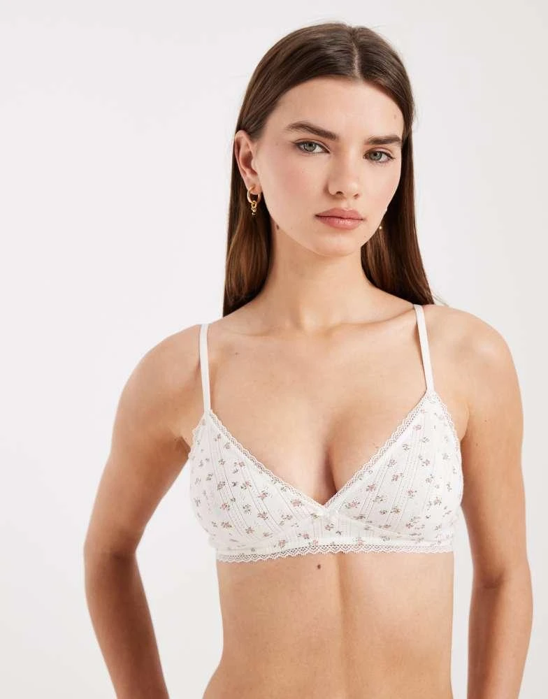 Lindex Lindex floral pointelle bralette in off white