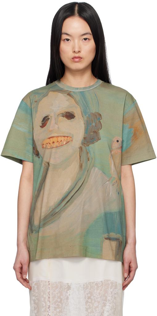 Simone Rocha Green 'Lady With A Bird' T-shirt