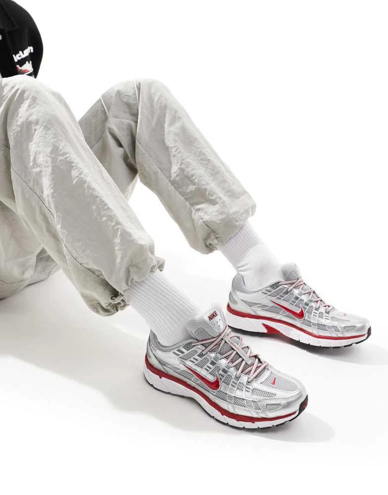 NIKE Nike P-6000 unisex trainers in metallic silver and red 5