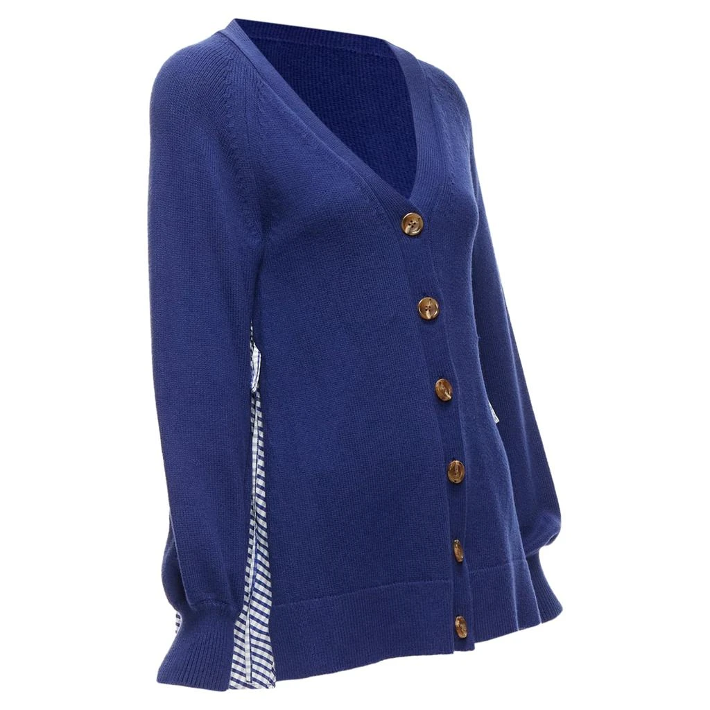 Adeam Cotton Blend Gingham Ruffle Back Side Tie Cardigan Sweater 5