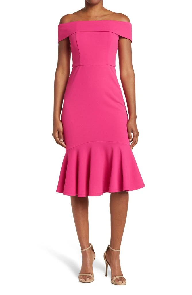 MARINA Off-the-Shoulder Scuba Crepe Dress 1