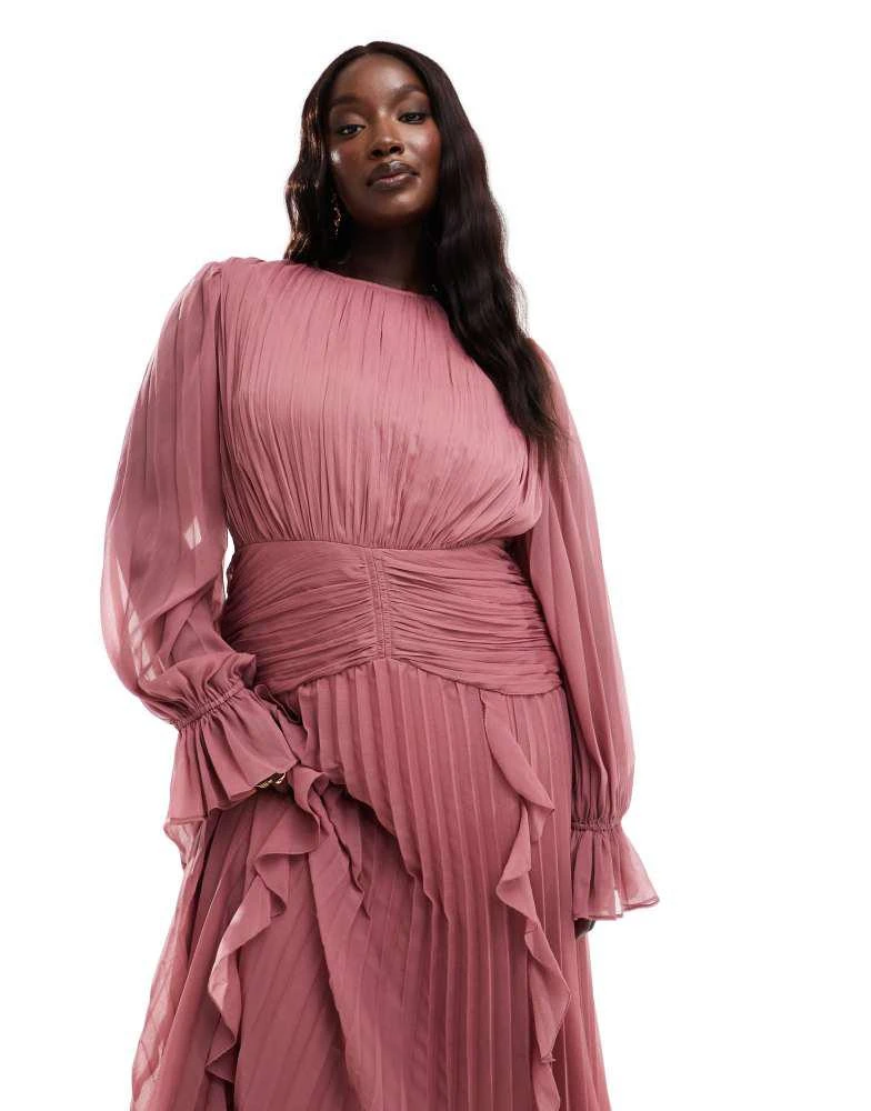 ASOS ASOS DESIGN Curve high neck ruched belt detail maxi dress in dusky pink 3