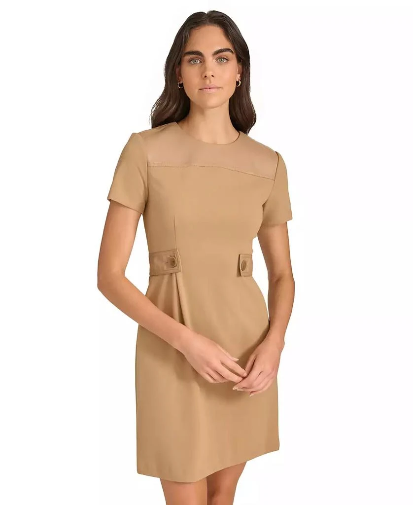 Calvin Klein Women's Faux-Leather-Trim A-Line Dress 4