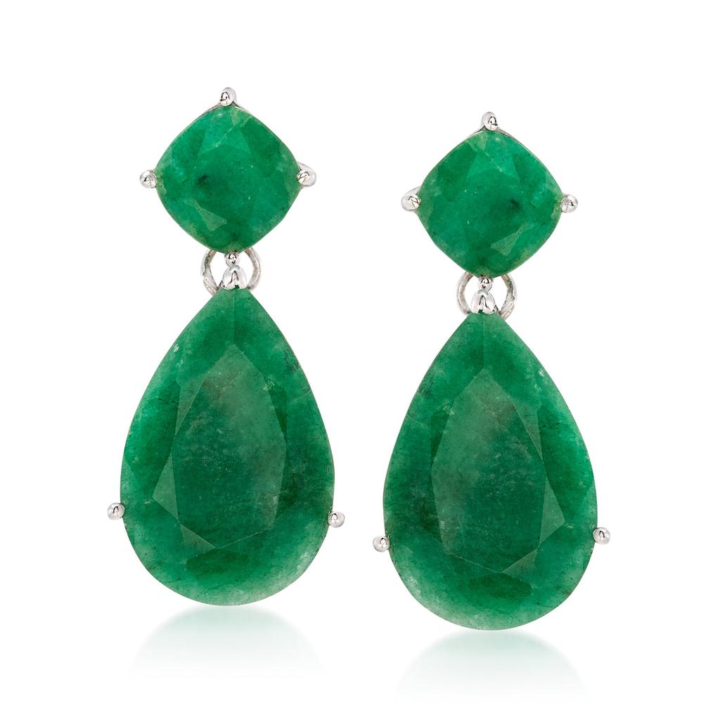 Ross-Simons Emerald Drop Earrings in Sterling Silver