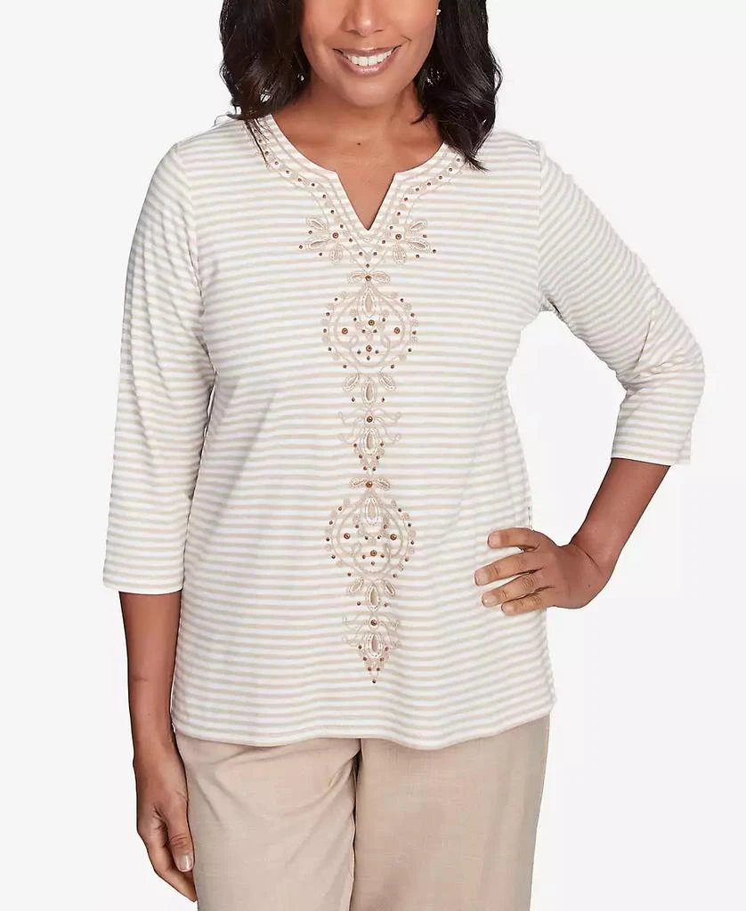Alfred Dunner Petite Catalina Island Bold Medallion Stripe Top 1