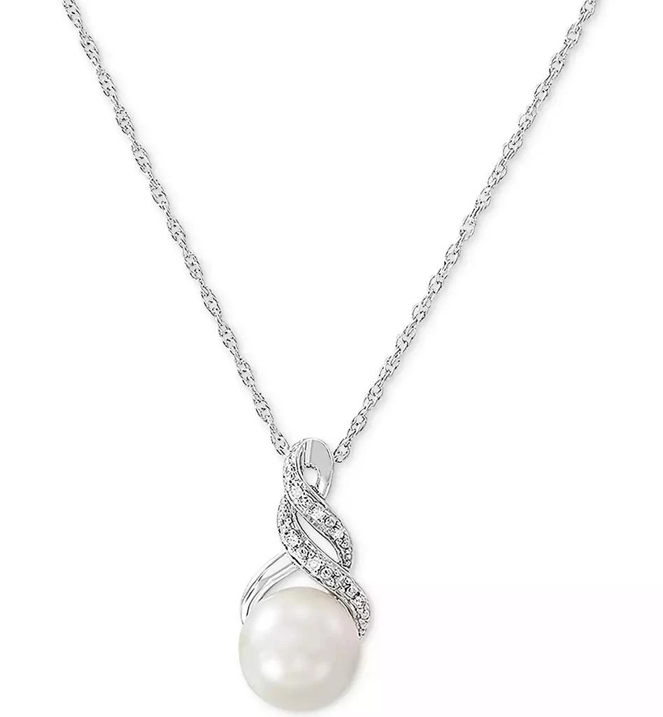 Macy's Cultured Freshwater Pearl (8 & 9mm) and Diamond Accent Pendant Necklace and Earrings Set in Sterling Silver or 14k Gold Over Silver 5