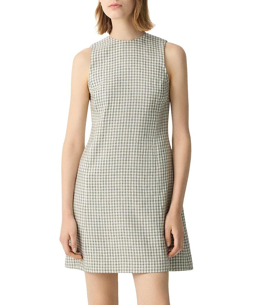 Theory A-Line Mini Dress in Checked Linen-Blend 1