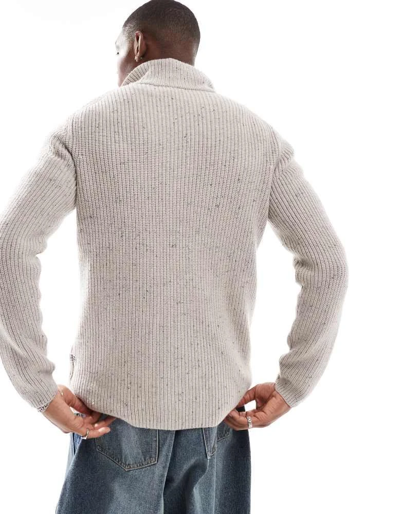 G-Star G-Star heavyweight knitted half zip jumper in beige melange 4