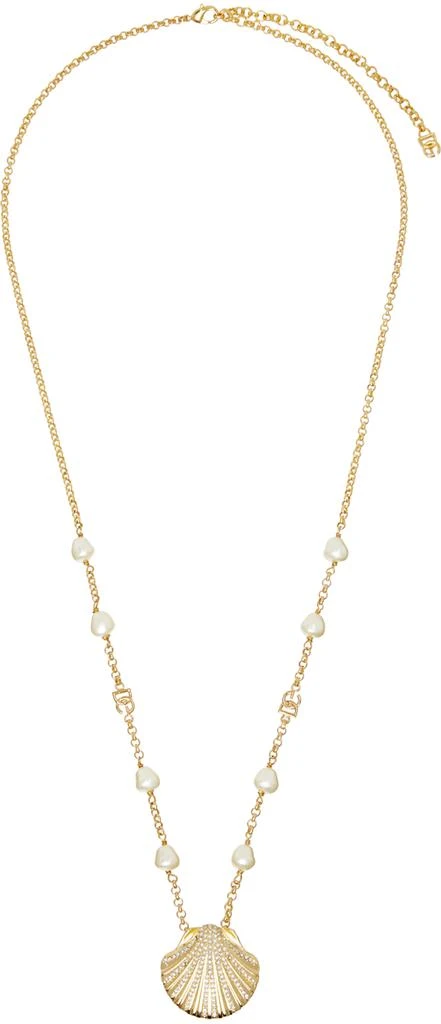 Dolce & Gabbana Gold Rhinestone Shell & DG Logo Necklace 1