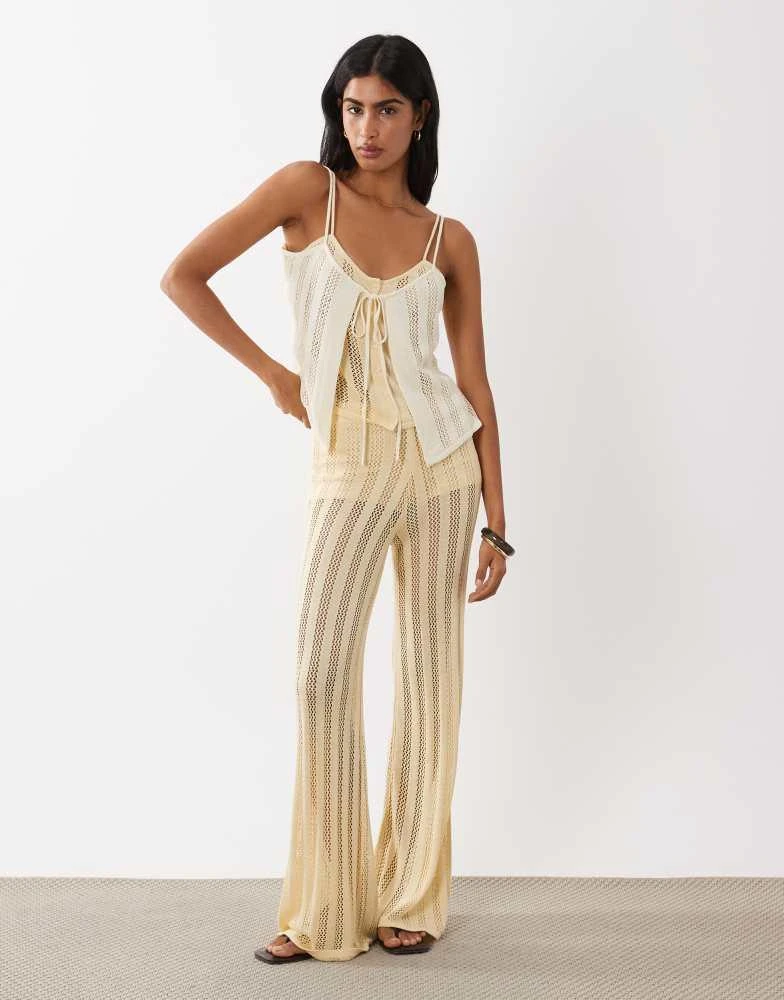 Mango MangoLolai knitted flared trouser co-ord in pastel yellow