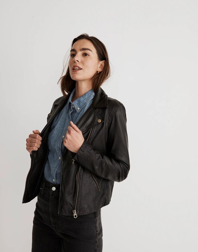 Madewell Washed Leather Motorcycle Jacket: Brass Hardware Edition