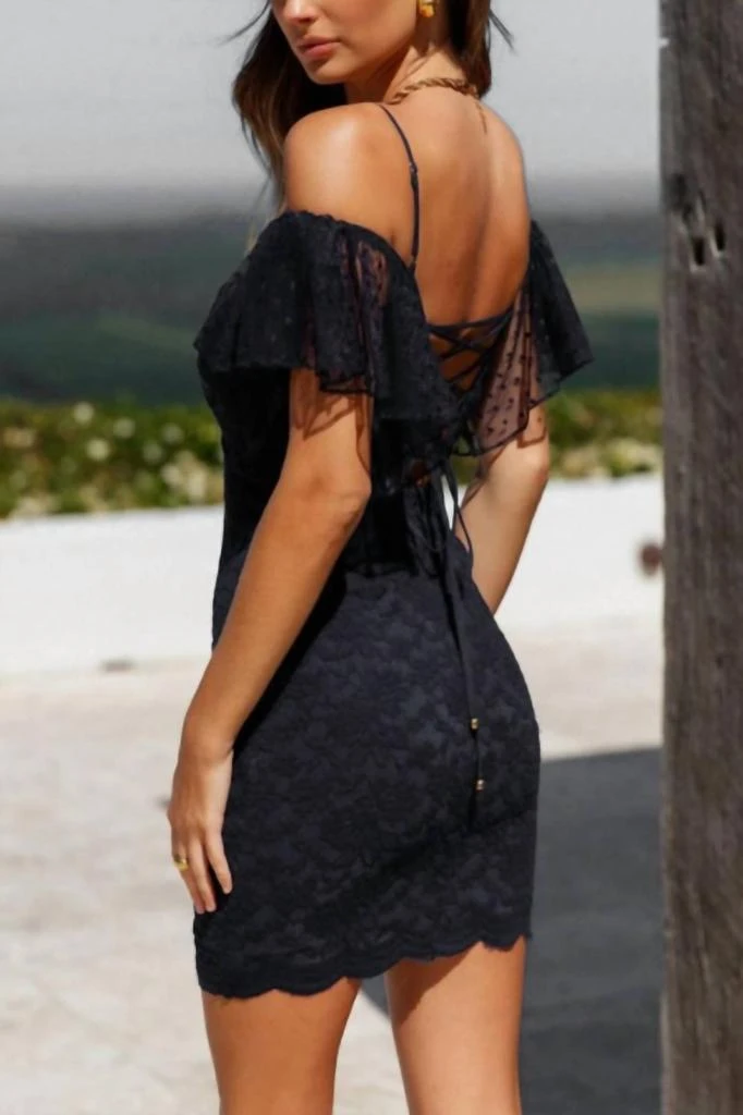 lace cocktail dress black Princess Strapless Layered Black Lace Prom Dress, Short Black Lace  Homecoming Dress, Black Chiffon Formal Graduation Evening Dress A2192 main image 1