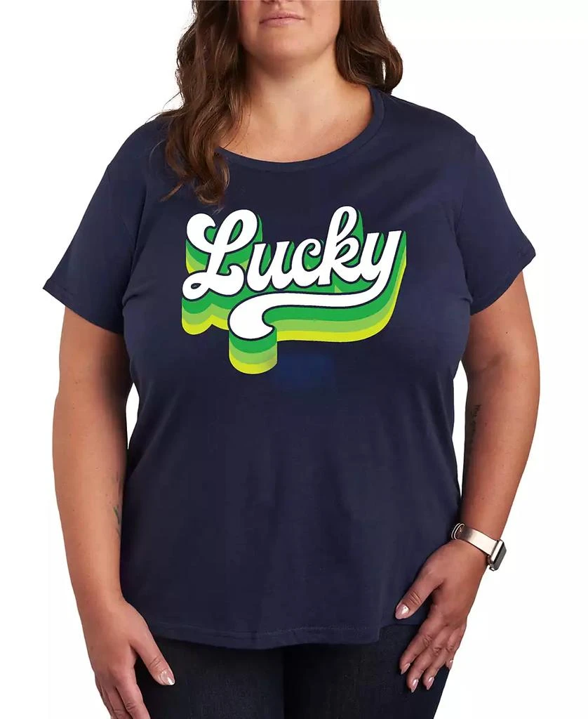Hybrid Apparel Plus Size Trendy Retro Lucky Graphic Crew Neck T-Shirt