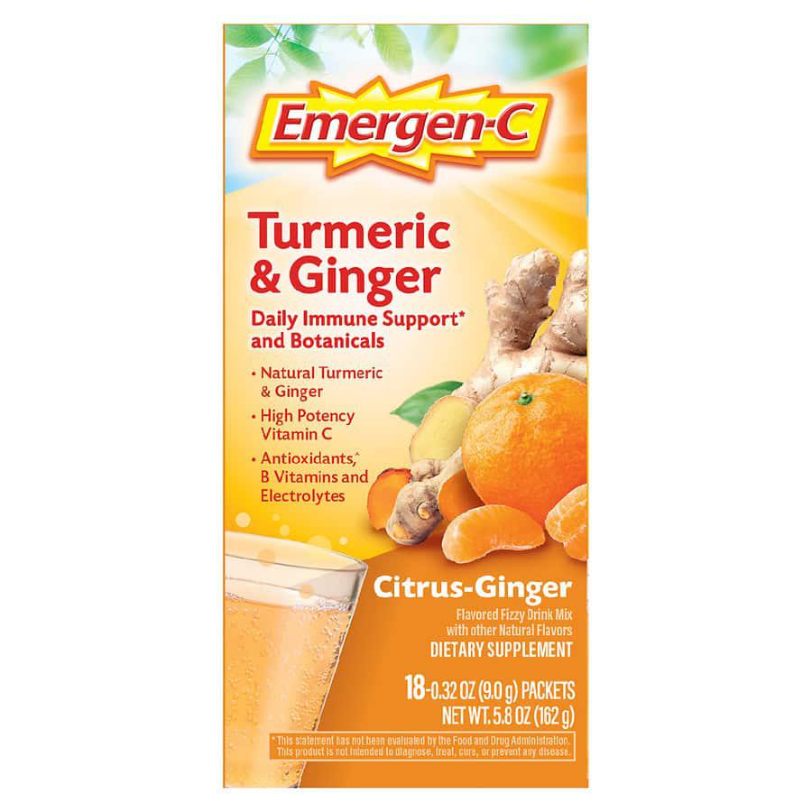 Emergen-C Citrus-Ginger Fizzy Drink Mix, Immune Support Turmeric, Ginger