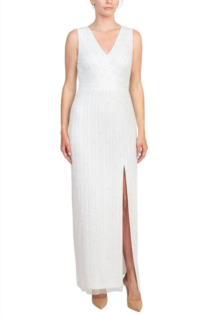 a-line long sleeves off-the-shoulder tulle with beading floor-length dresses LP1968