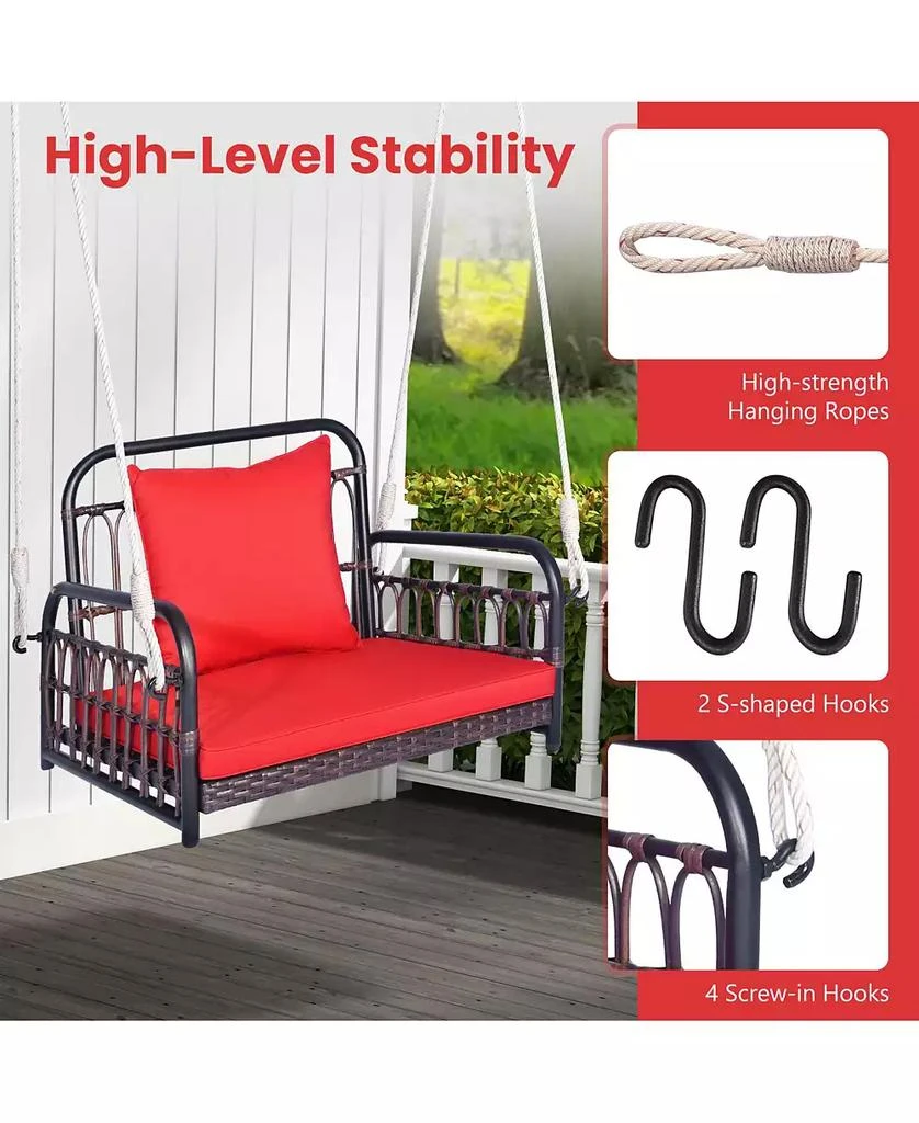 Mecale Patio Rattan Porch Swing Hammock Chair with Seat Cushion 8