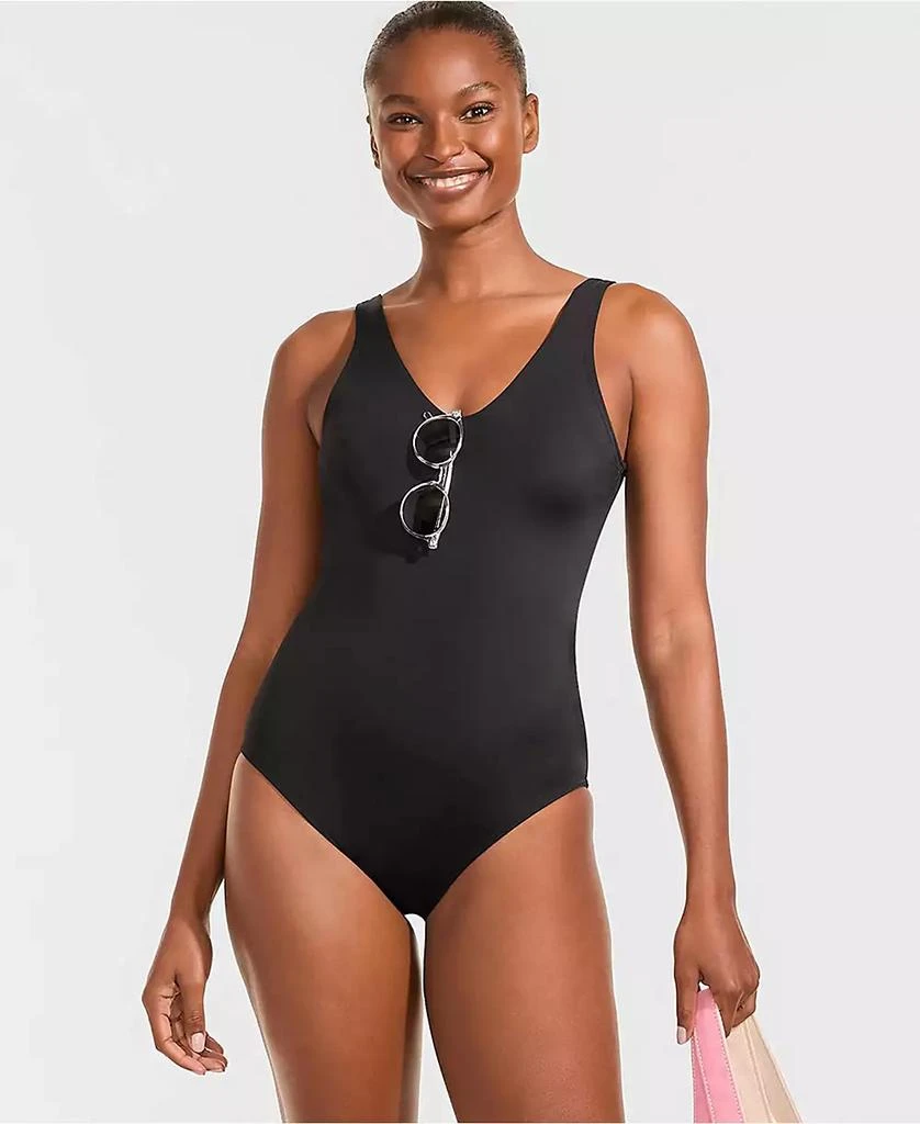 Lands
 End Women
s Tugless V-Neck High Leg One Piece Swimsuit 4