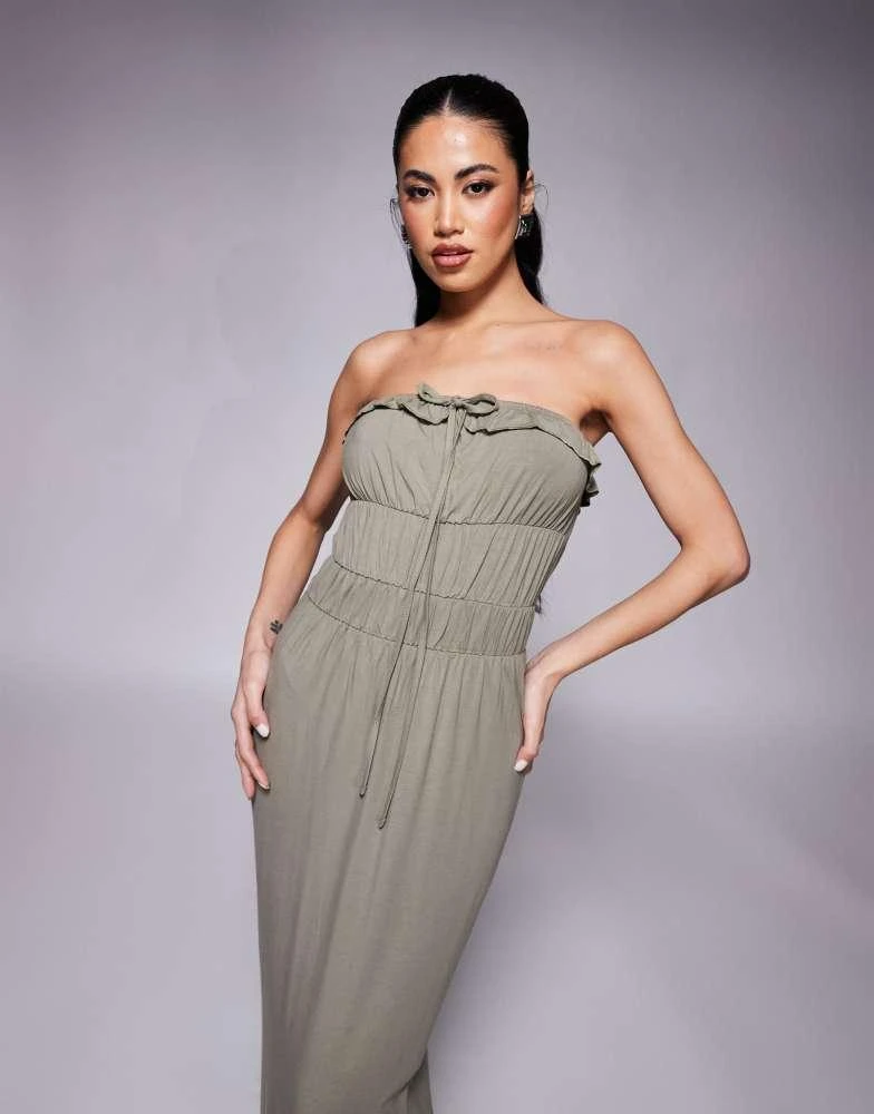 ASOS ASOS DESIGN bandeau ruffle tiered waist maxi dress in khaki 3