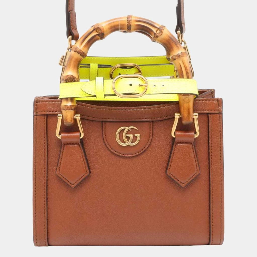Gucci Gucci Brown Leather Mini Bamboo Diana Tote Bag 1