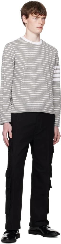 Thom Browne Gray
White Milano 4-Bar Long Sleeve T-shirt 4