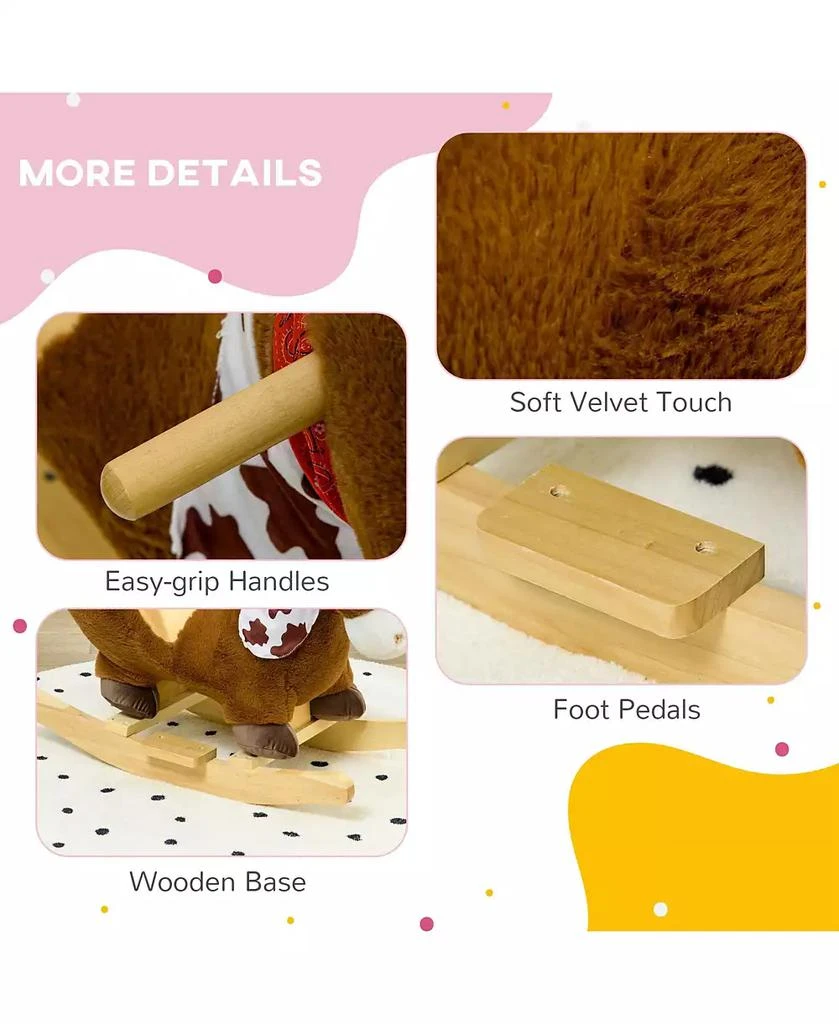 Qaba Baby Rocking Horse, Plush Animal Rocker w/ Realistic Sound, Pedals 6