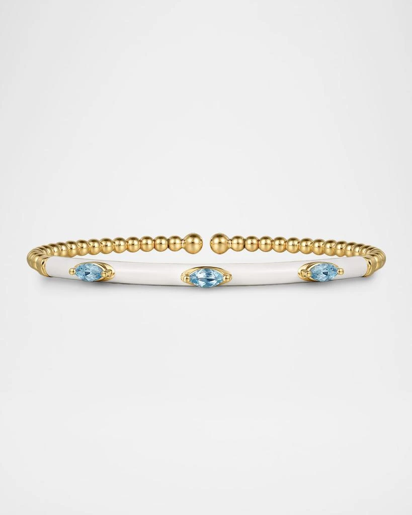 Gabriel 
Co 14K Yellow Gold Bujukan Blue Topaz Split Bangle with White Enamel