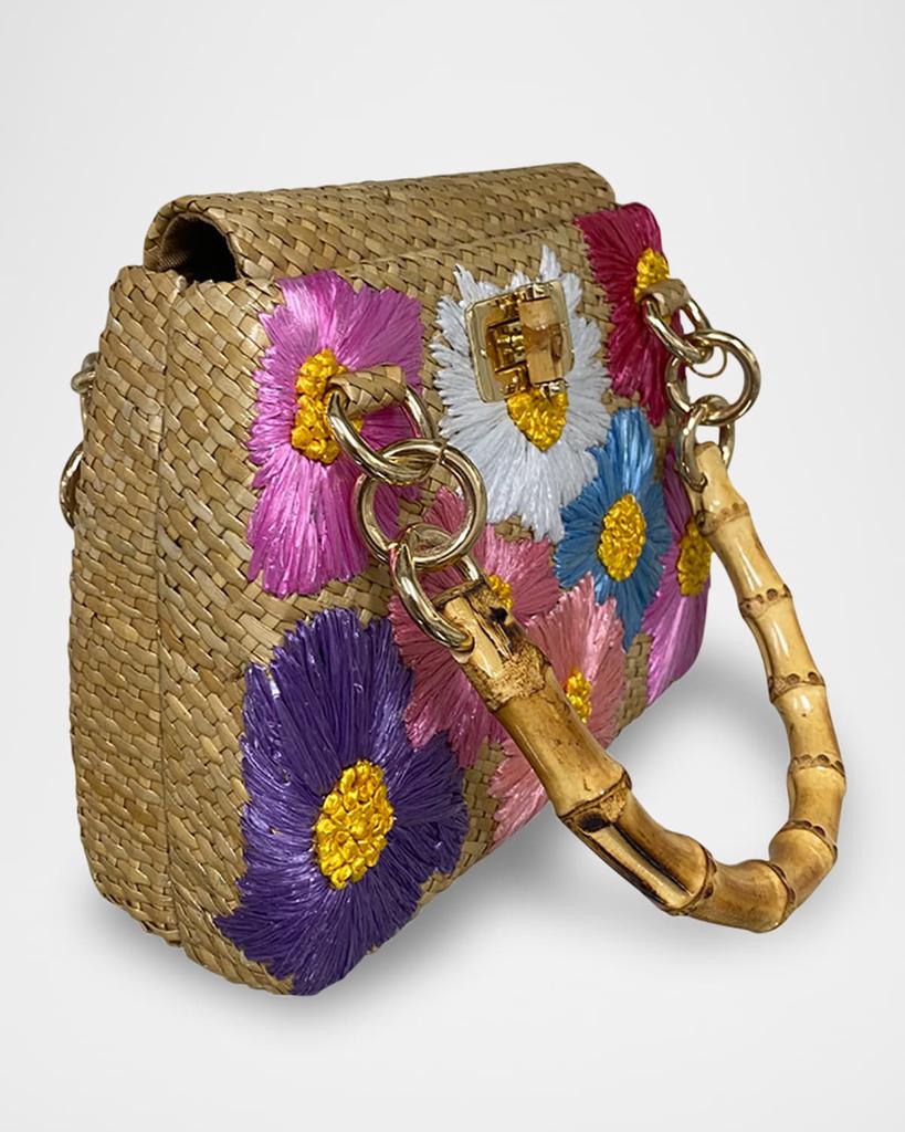SERPUI Perla Flowers Straw Top-Handle Bag
