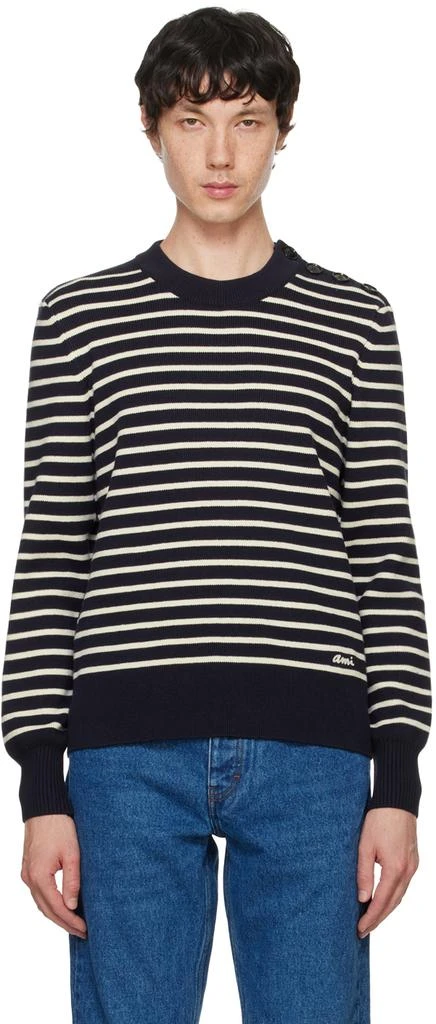 AMI Navy & White Striped Sweater 1