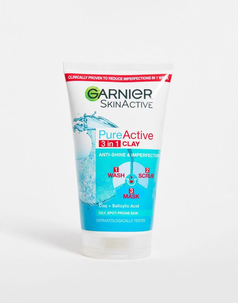 Garnier Garnier Pure Active 3in1 Clay Wash Scrub Mask Oily Skin 50ml 1