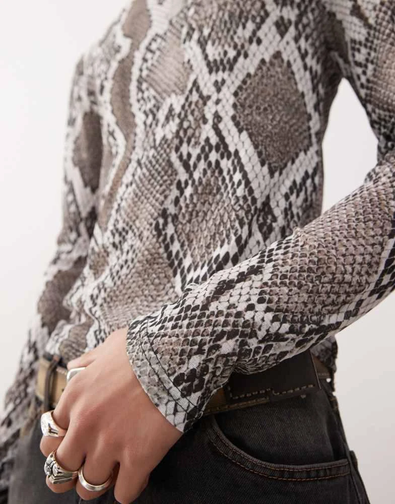 COLLUSION COLLUSION long sleeve t-shirt in snake print tissue mesh 3