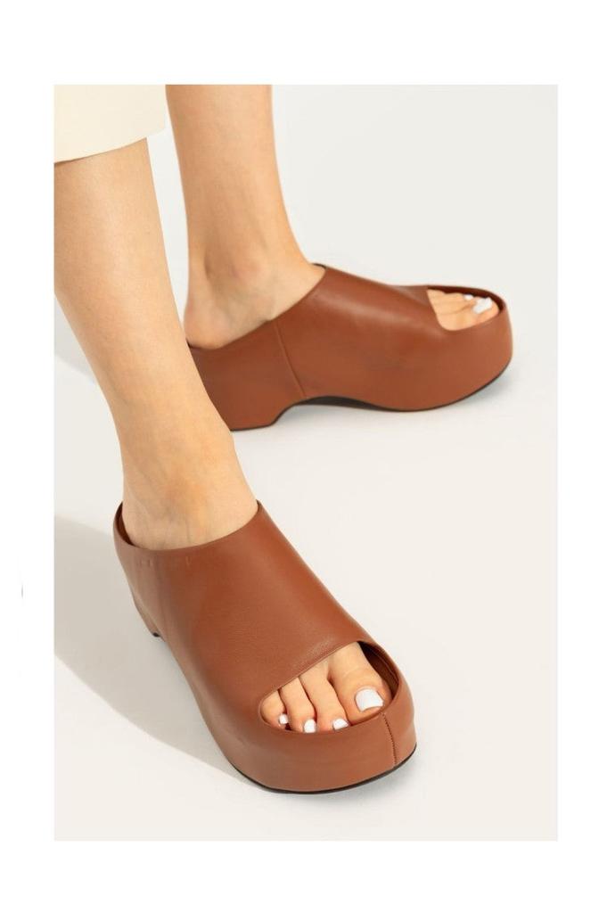 Marni Brown Heel Slip-On Sandals With Design