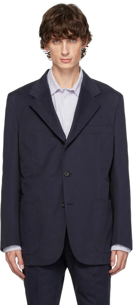 Drake's Navy Cotton Drill Tailored Blazer 1