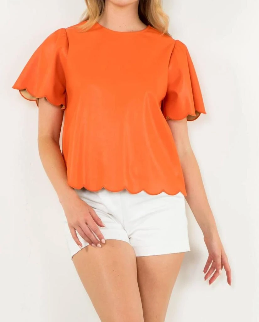THML Thml - Faux Leather Scalloped Top