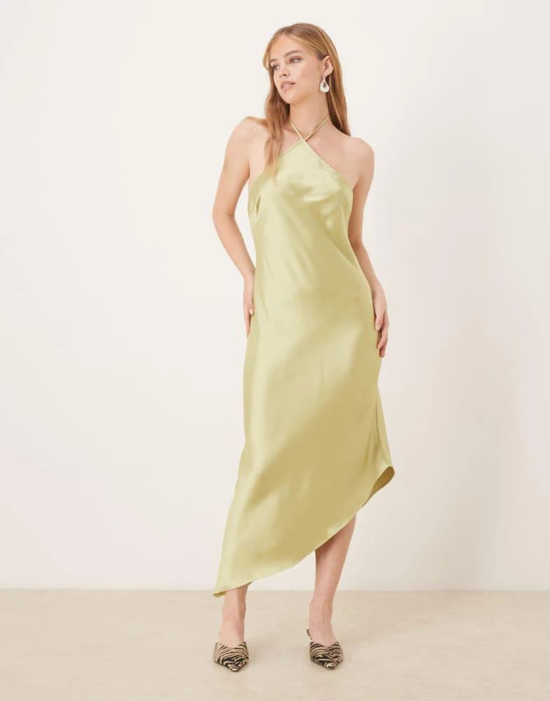 ASOS ASOS DESIGN satin halter maxi dress in olive green Dresses