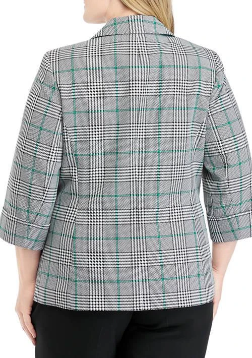 Kasper Plus Size 3 4 Sleeve Open Front Plaid Jacket With Flap Pockets 2