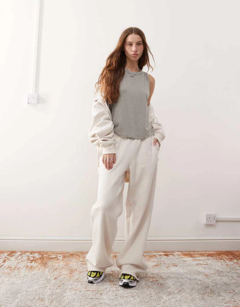 PacSun Pacsun wide leg logo joggers co-ord in cream marl 1