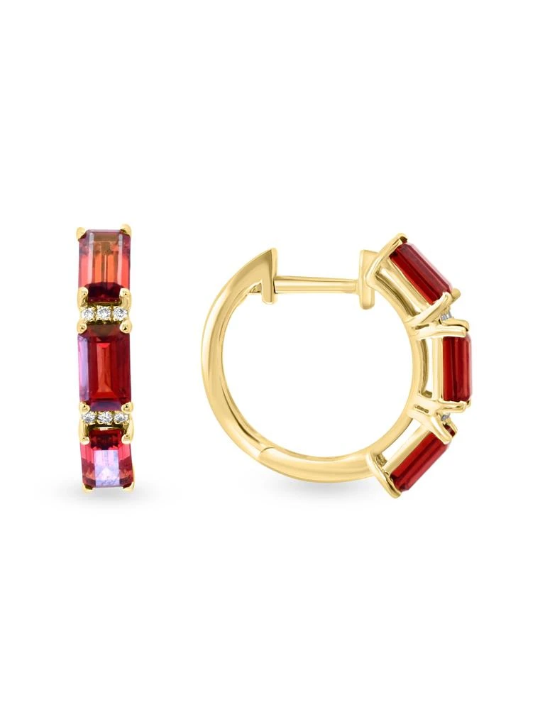 Effy 14K Yellow Gold, Garnet 
Diamond Huggie Earrings