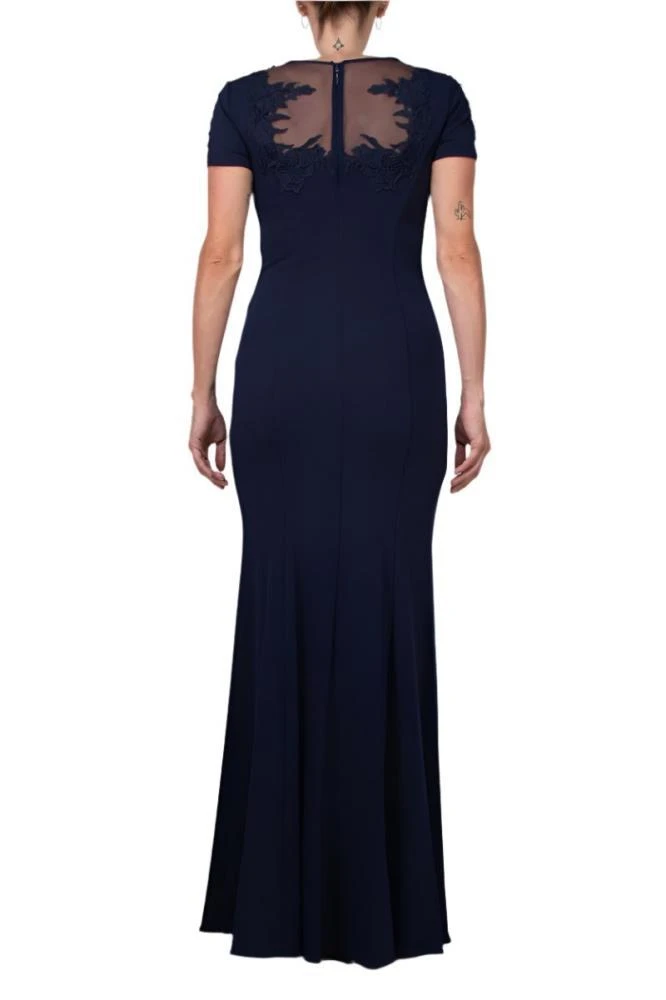 TRUEDAMES Illusion Embellished Crew Neck Short Sleeve Trumpet Keyhole Back Concealed Zipper Back Crepe Gown 4