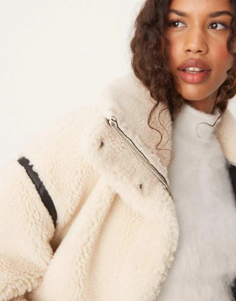 ASOS ASOS DESIGN borg outer aviator jacket in cream 3