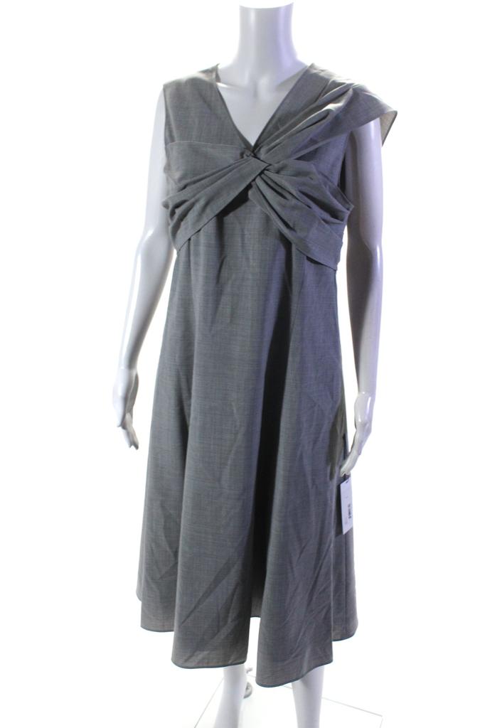 Adeam Womens Twisted Front V-Neck Sleeveless A-Line Francis Dress Gray