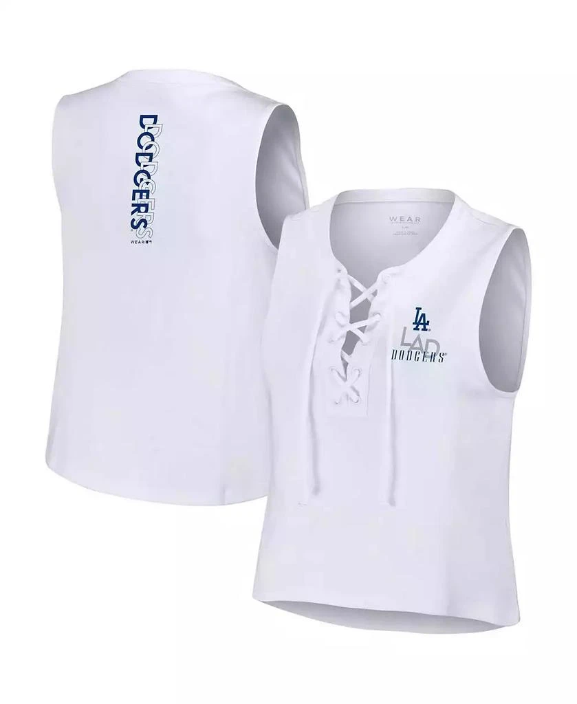 WEAR by Erin Andrews Women's White Los Angeles Dodgers Lace-Up Tank Top 1