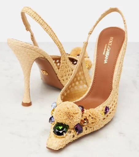 Dolce 
Gabbana Embellished raffia-effect slingback pumps 5
