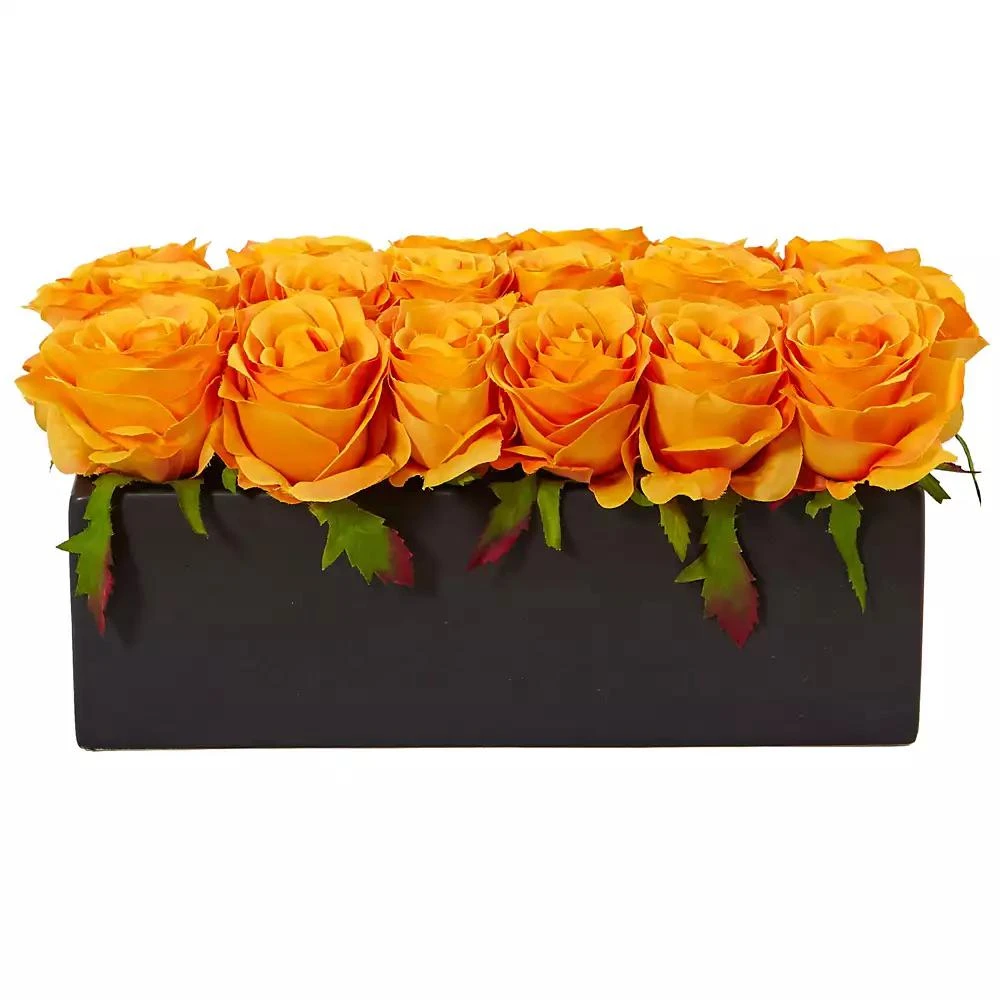 NEARLY NATURAL Dozen Silk Roses in Ceramic Rectangular Planter 1